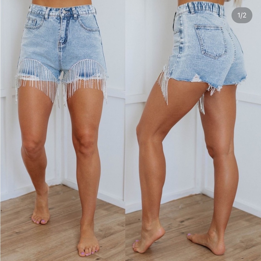 High rise bling lined jean shorts LARGE (29-30)